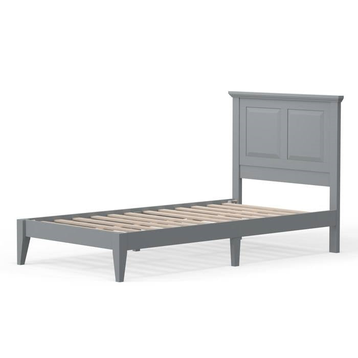 Base de cama de plataforma doble de madera maciza de roble tradicional con cabecero en gris