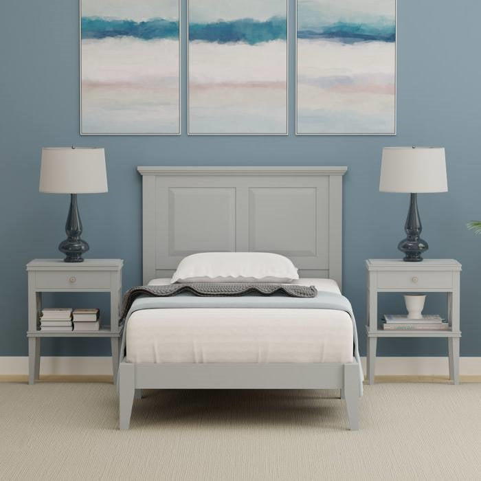 Base de cama de plataforma doble de madera maciza de roble tradicional con cabecero en gris