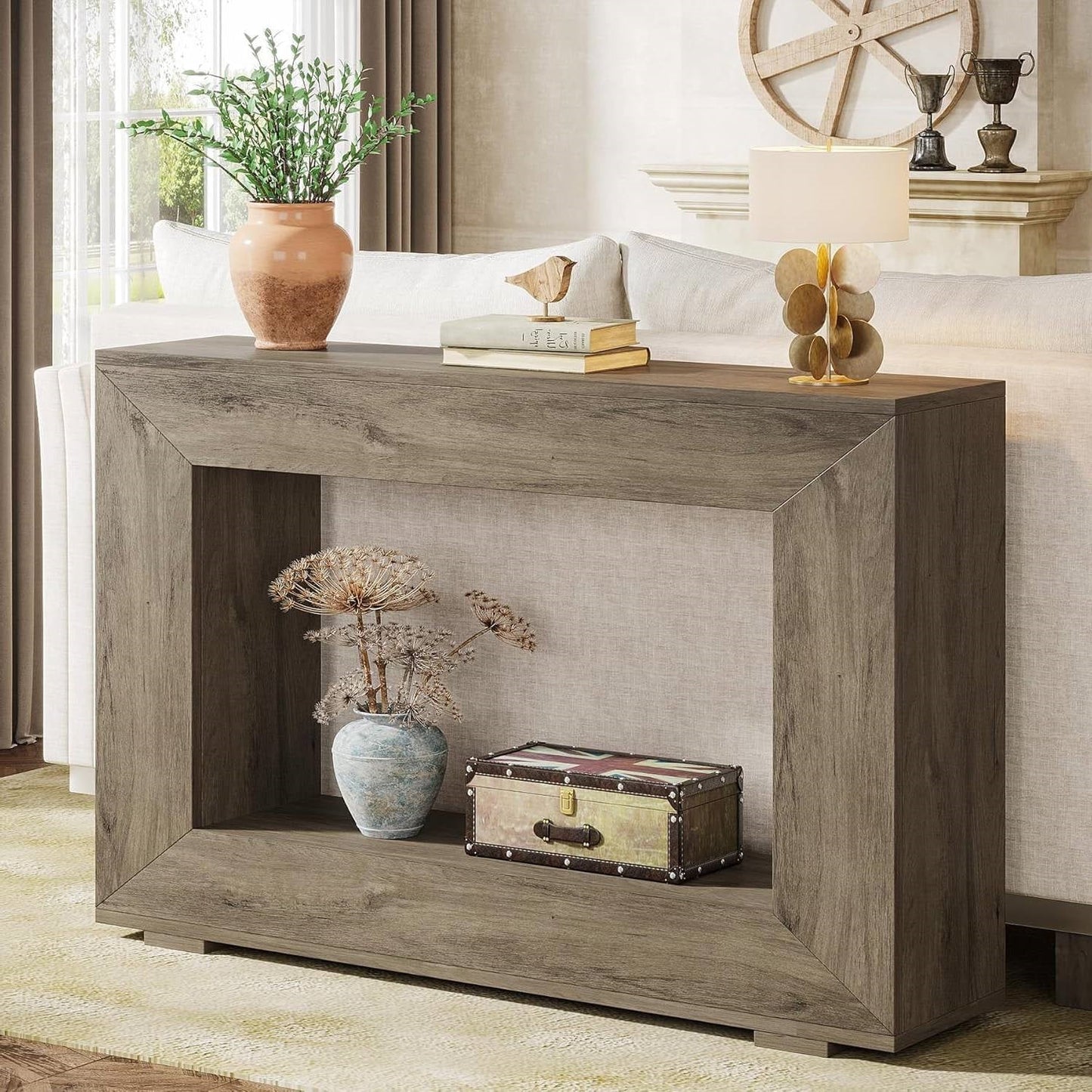 Mesa de entrada/consola de 47 pulgadas de largo estilo "Modern Farmhouse" con acabado en madera gris