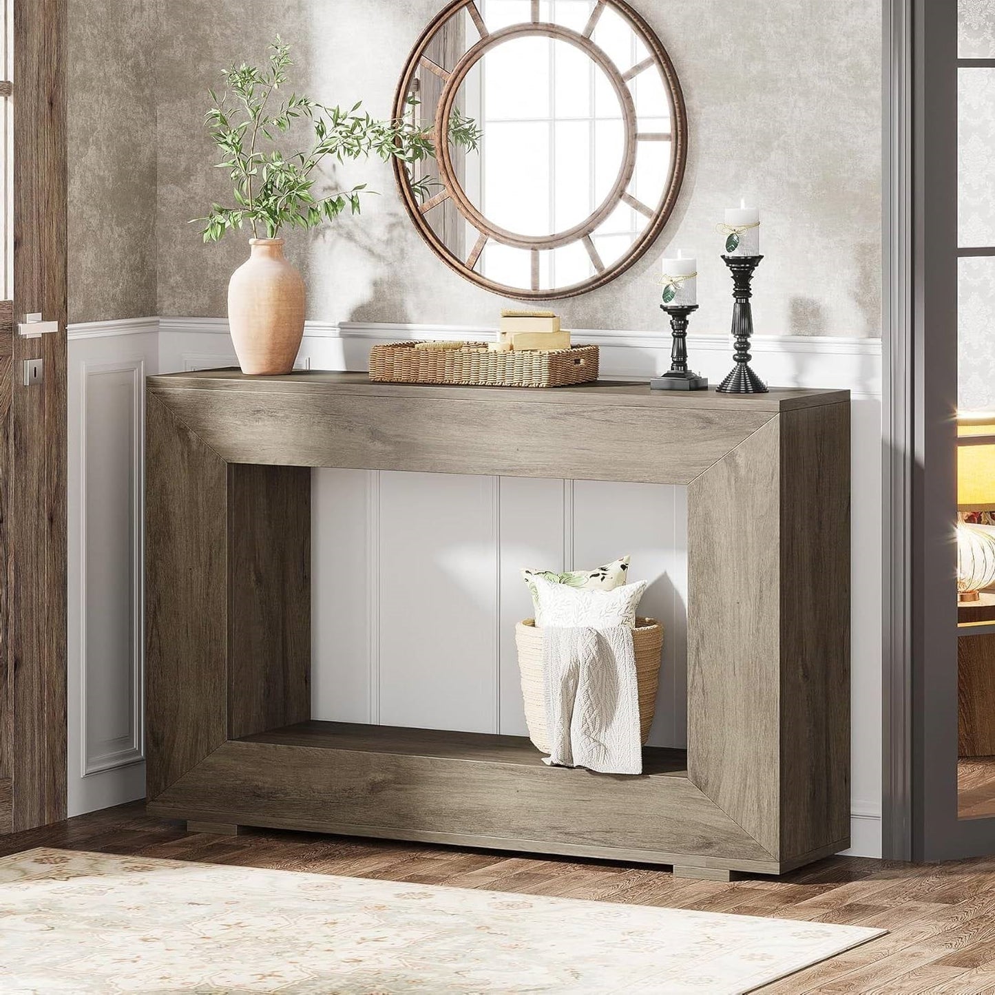 Mesa de entrada/consola de 47 pulgadas de largo estilo "Modern Farmhouse" con acabado en madera gris