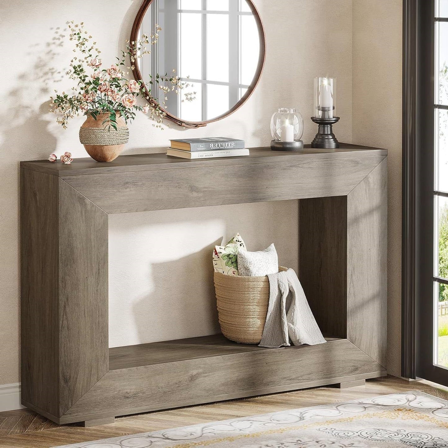 Mesa de entrada/consola de 47 pulgadas de largo estilo "Modern Farmhouse" con acabado en madera gris