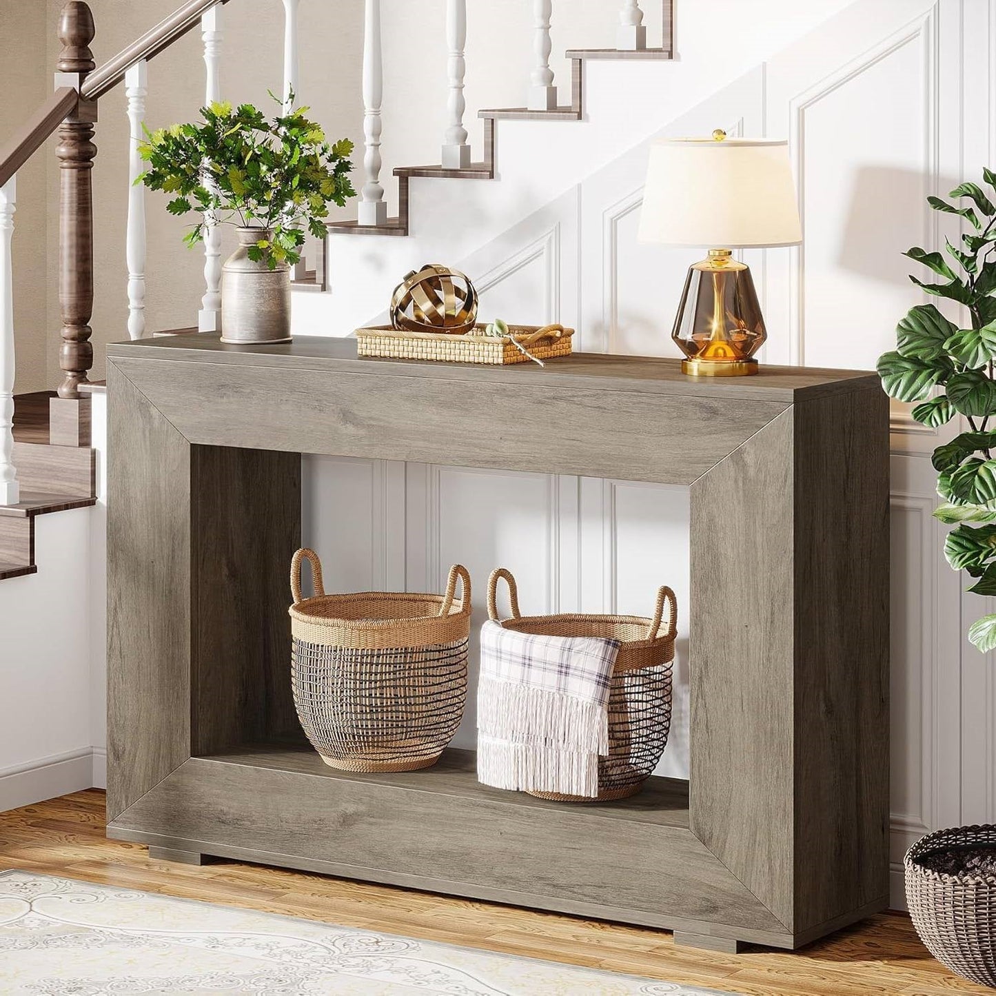 Mesa de entrada/consola de 47 pulgadas de largo estilo "Modern Farmhouse" con acabado en madera gris