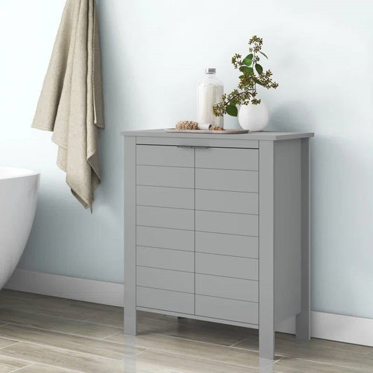 Armario de baño para ropa blanca con estante de almacenamiento en acabado de madera gris