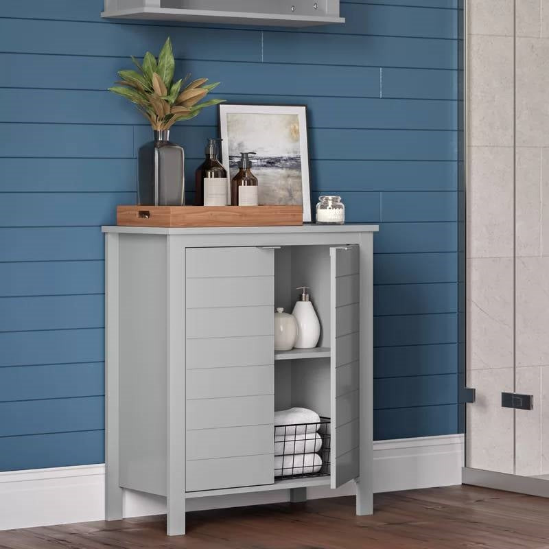Armario de baño para ropa blanca con estante de almacenamiento en acabado de madera gris