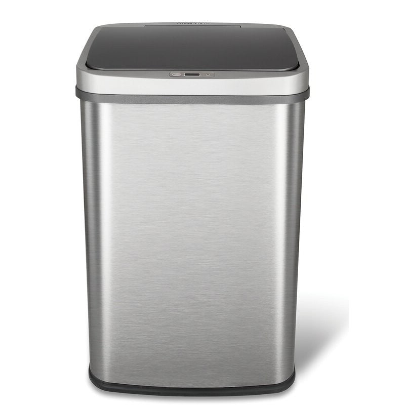 Bote de basura de cocina de acero inoxidable gris de 13 galones con tapa con sensor de movimiento