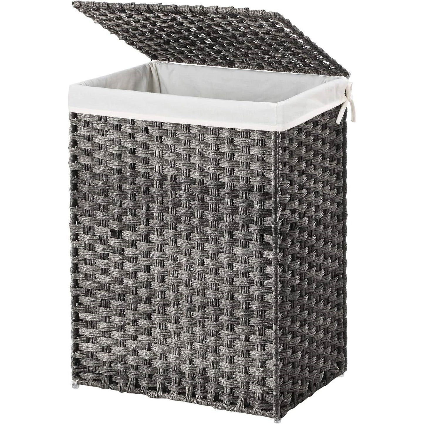 Cesto para la ropa sucia de mimbre de plástico gris con tapa y bolsa interior de algodón extraíble