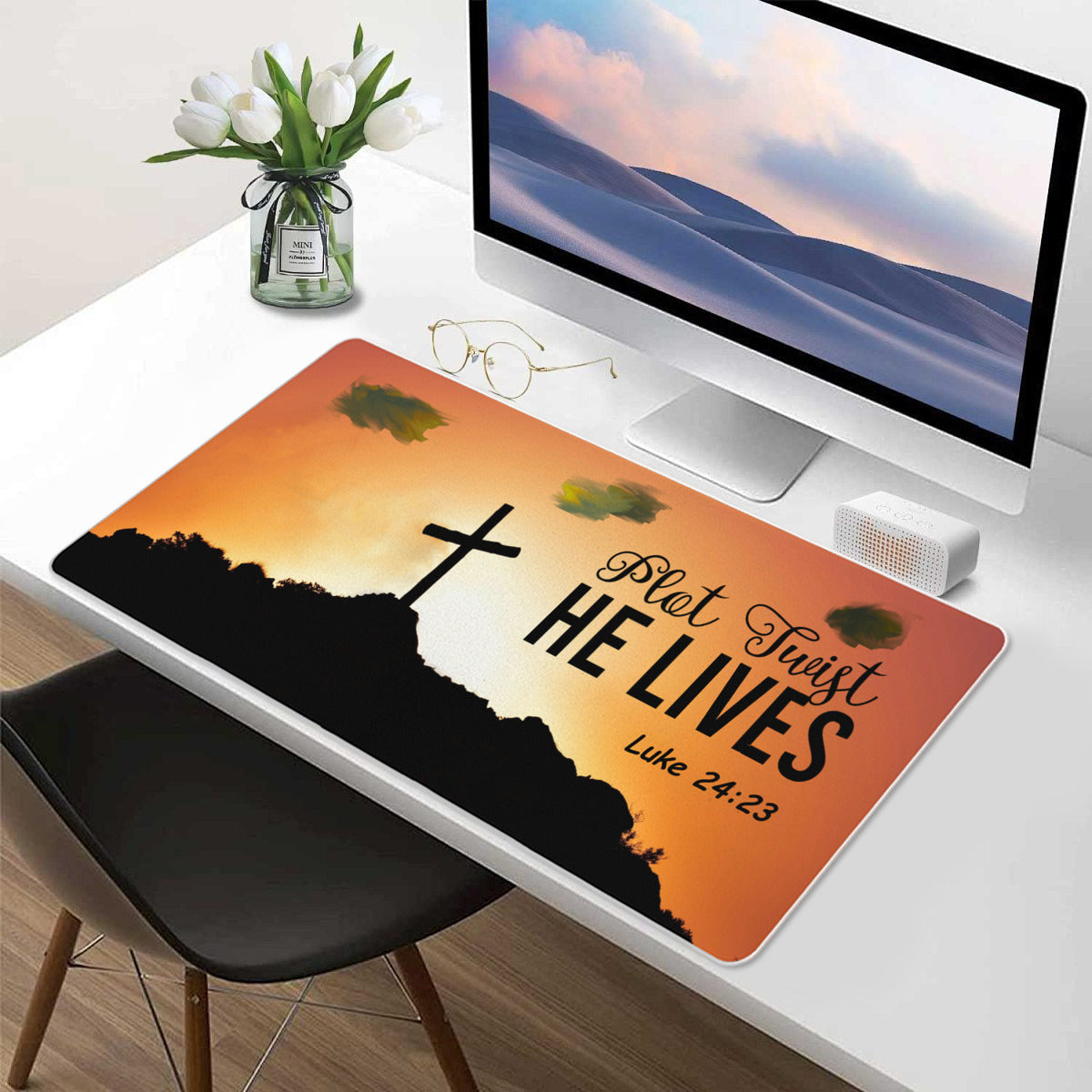 Plot Twist He Lives Faith Based Mousepad Desk Mat - available in 2 sizes