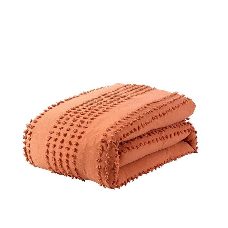 Juego de edredón Full/Queen de 5 piezas 100 % algodón con puntos en relieve en naranja ladrillo