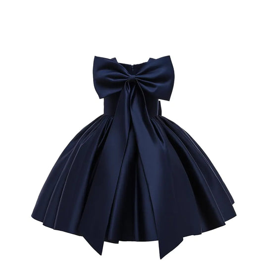 3-4T Baby Girl Big Bowknot Birthday Pageant Dress-Toddler Party Tutu Gown Baptism Dresses - Navy Blue 100 - # GIAA211710030