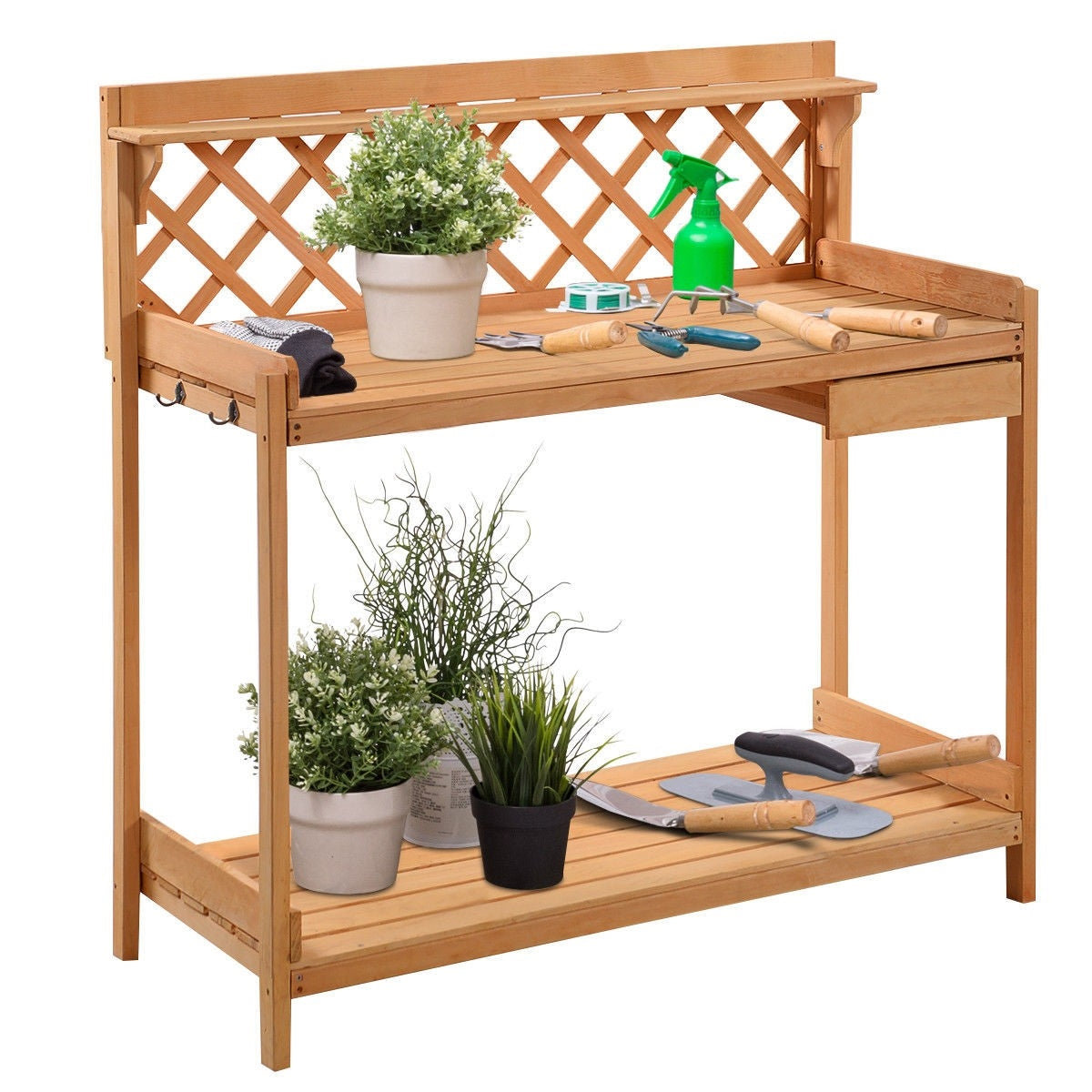 Mesa de trabajo de madera para jardín con cajón de almacenamiento