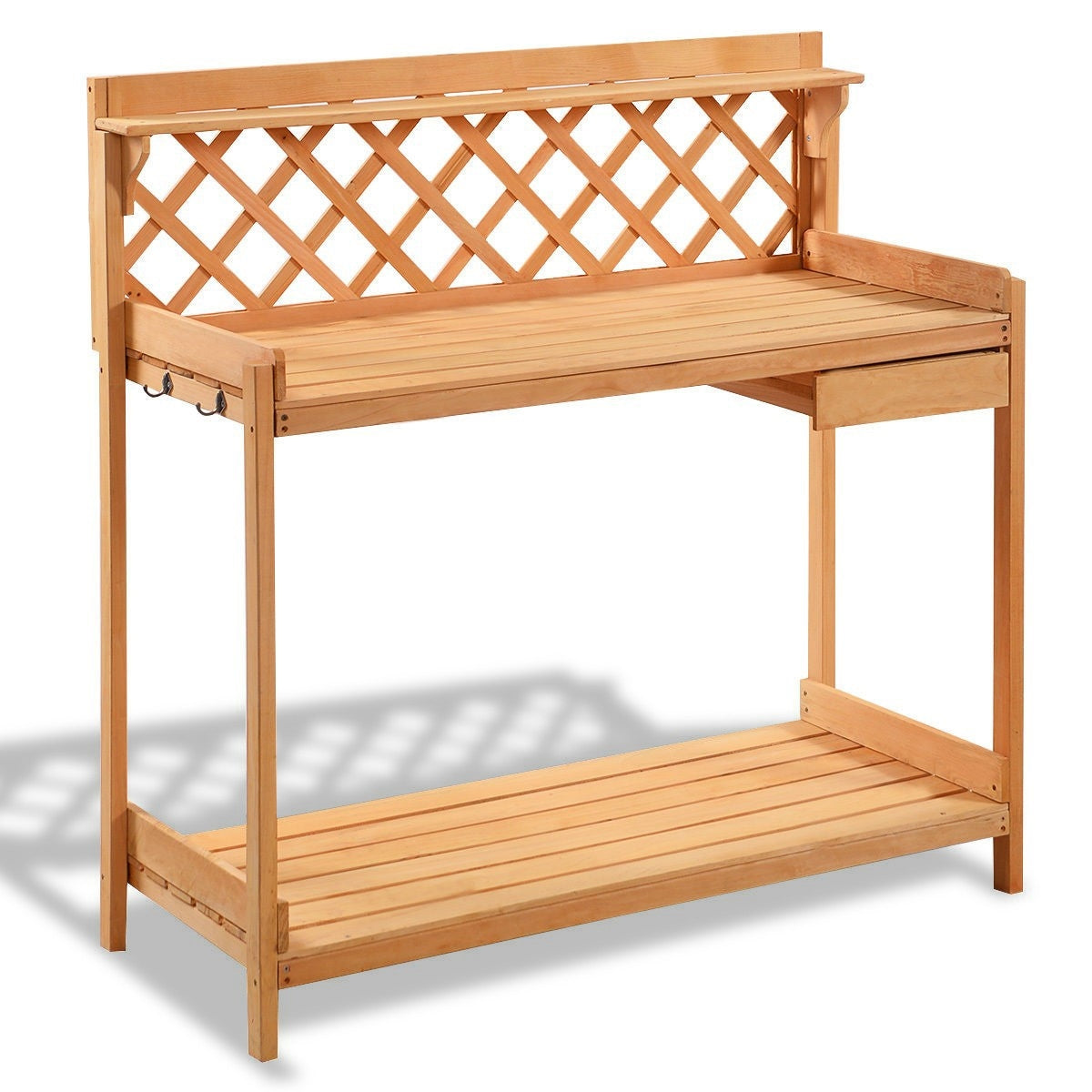 Mesa de trabajo de madera para jardín con cajón de almacenamiento