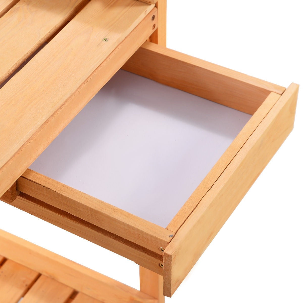 Mesa de trabajo de madera para jardín con cajón de almacenamiento