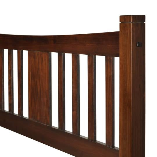 Cama de plataforma Queen de madera maciza estilo casa de campo con cabecero en color cerezo