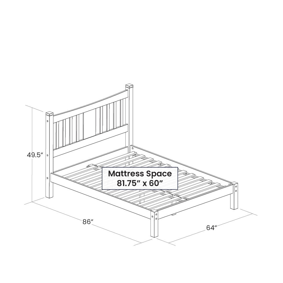 Cama de plataforma Queen de madera maciza estilo casa de campo con cabecero en color cerezo