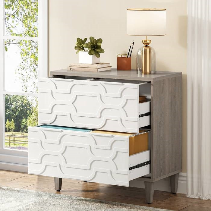 Archivador de madera gris/blanco moderno de 2 cajones para impresora