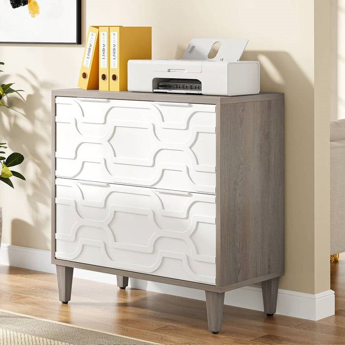 Archivador de madera gris/blanco moderno de 2 cajones para impresora