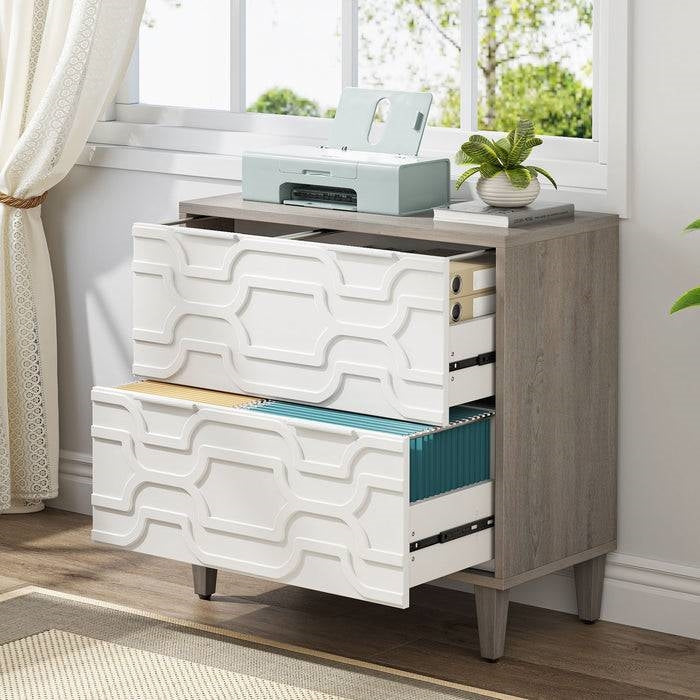 Archivador de madera gris/blanco moderno de 2 cajones para impresora