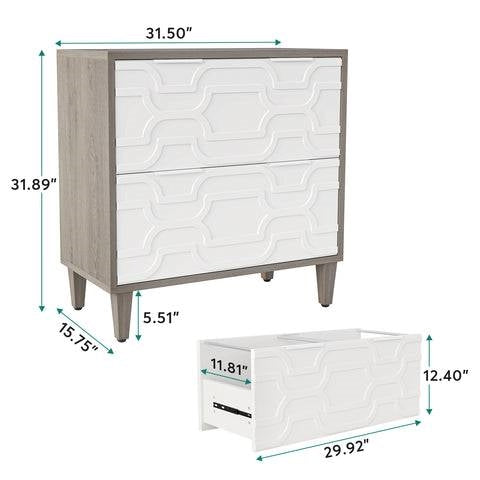 Archivador de madera gris/blanco moderno de 2 cajones para impresora