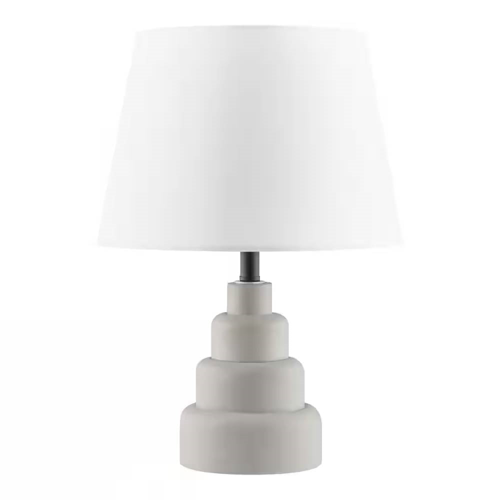 Lámpara de mesa pequeña gris con pantalla de tela blanca para mesita de noche