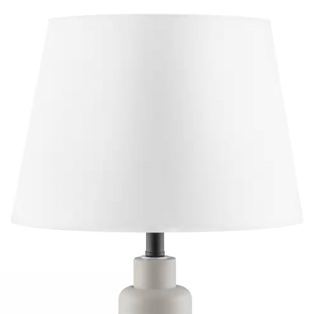 Lámpara de mesa pequeña gris con pantalla de tela blanca para mesita de noche