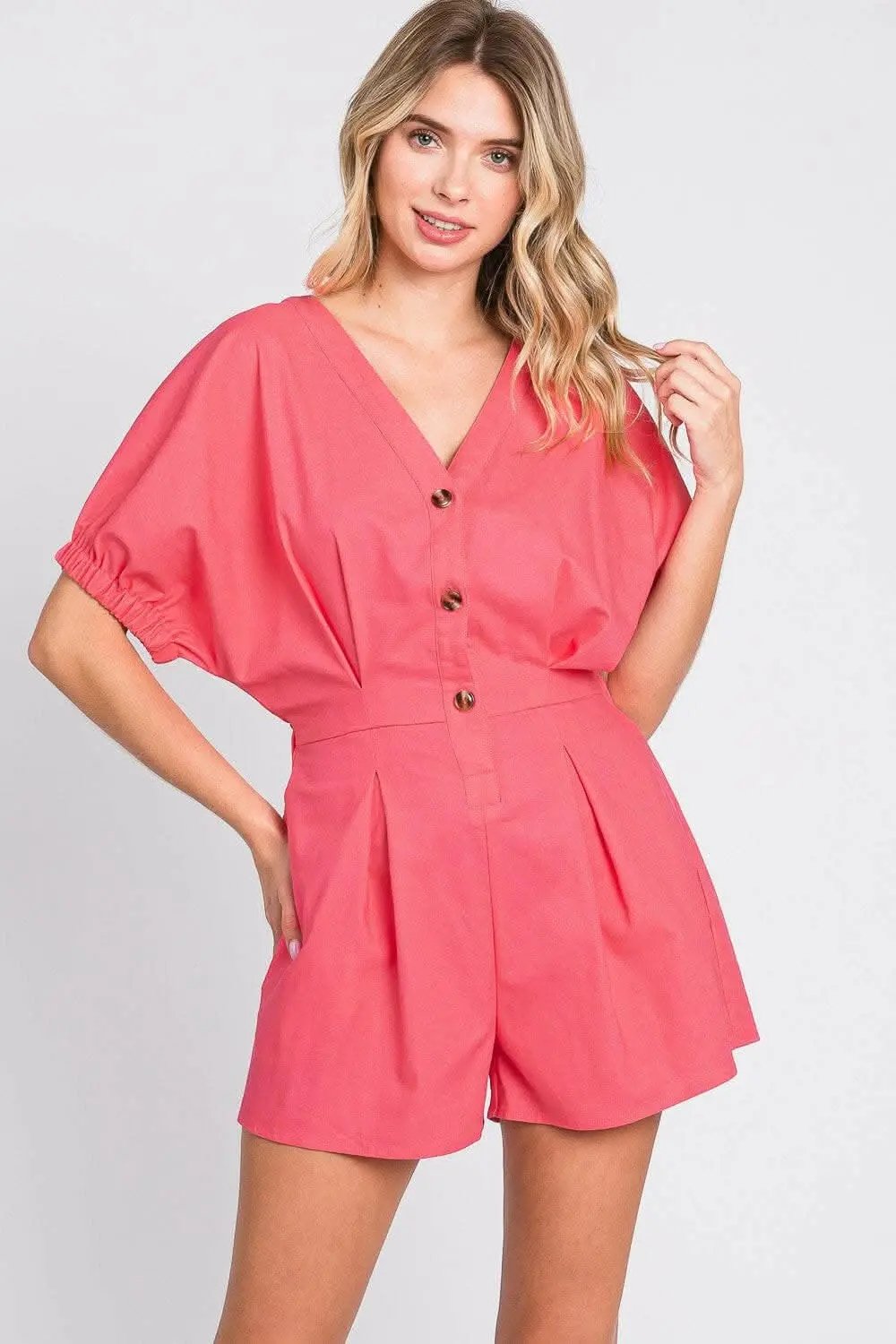 Vestidos Tendencia GeeGee Romper de Lino con Botones y Cuello en V