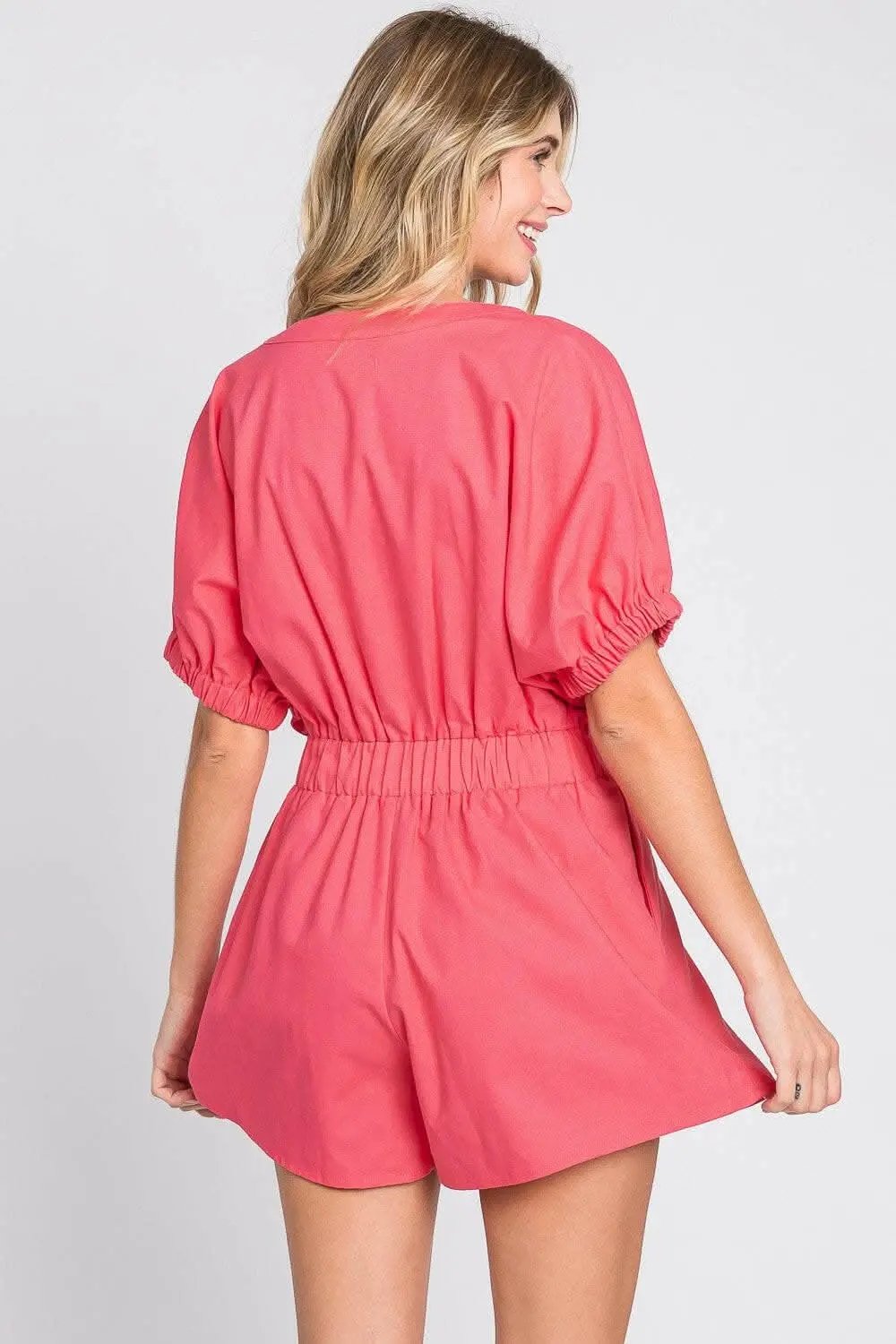Vestidos Tendencia GeeGee Romper de Lino con Botones y Cuello en V