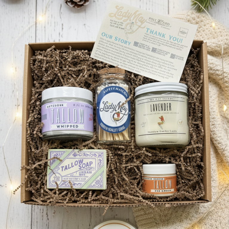 Juego de regalo de sebo de lavanda - Paquete de relajación premium | Cuidado de la piel, vela y jabón