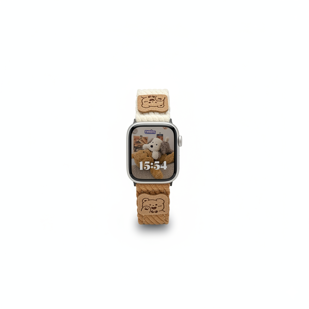 Correa de terciopelo de oso de estilo retro con cierre de velcro para Apple Watch