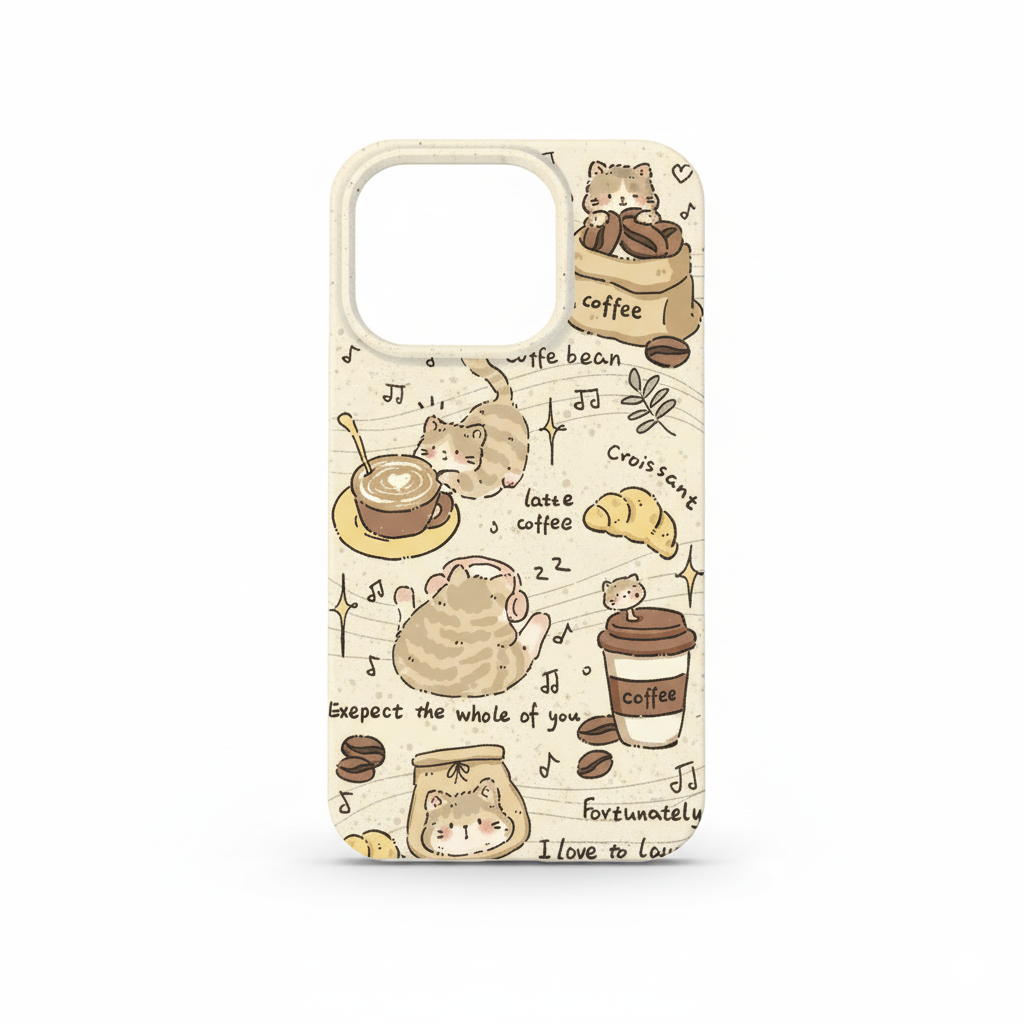 Funda de teléfono Ilustración Gato Café Vida Divertida