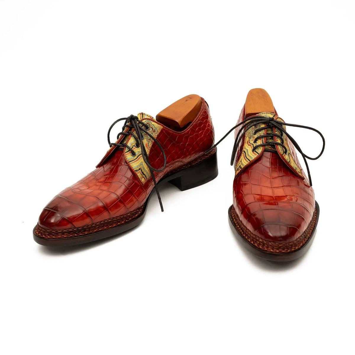 Red Crocodile Leather Derby Shoes