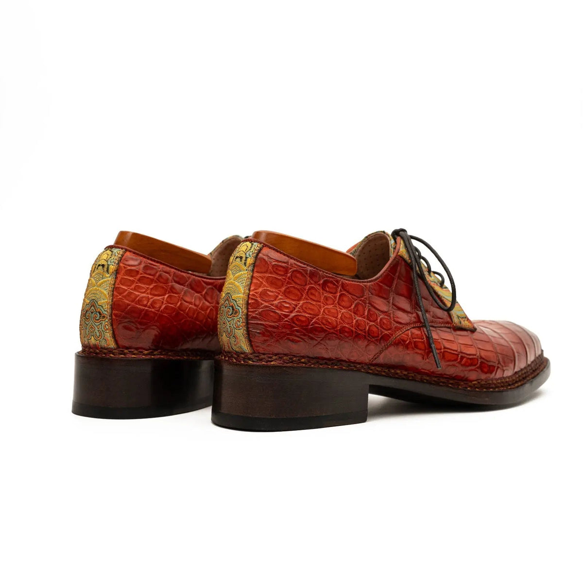 Red Crocodile Leather Derby Shoes