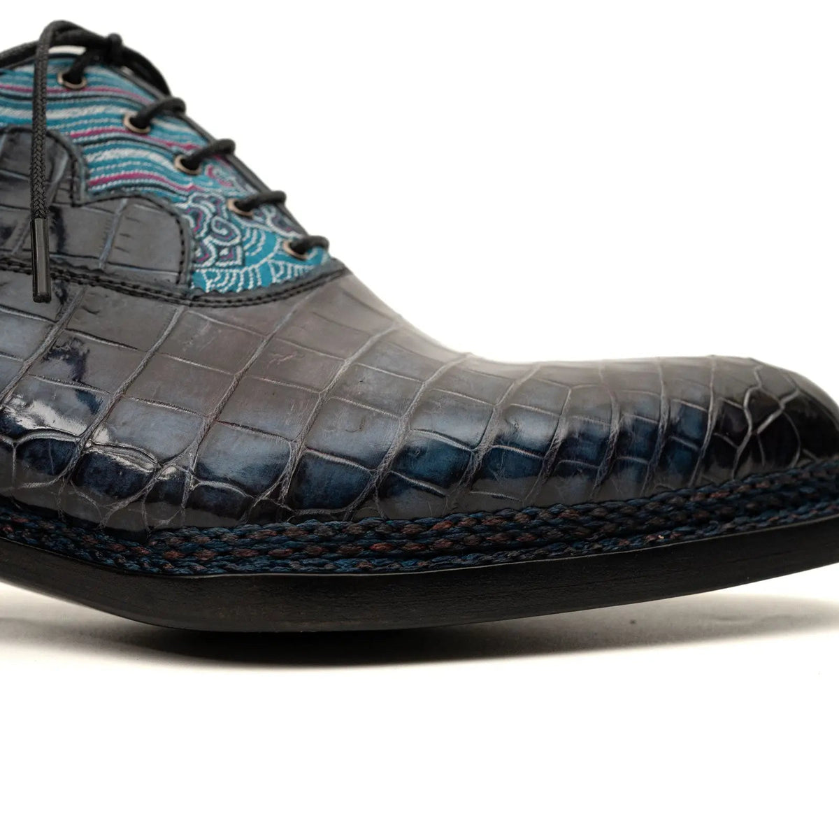 Blue Crocodile Leather Oxford Shoes