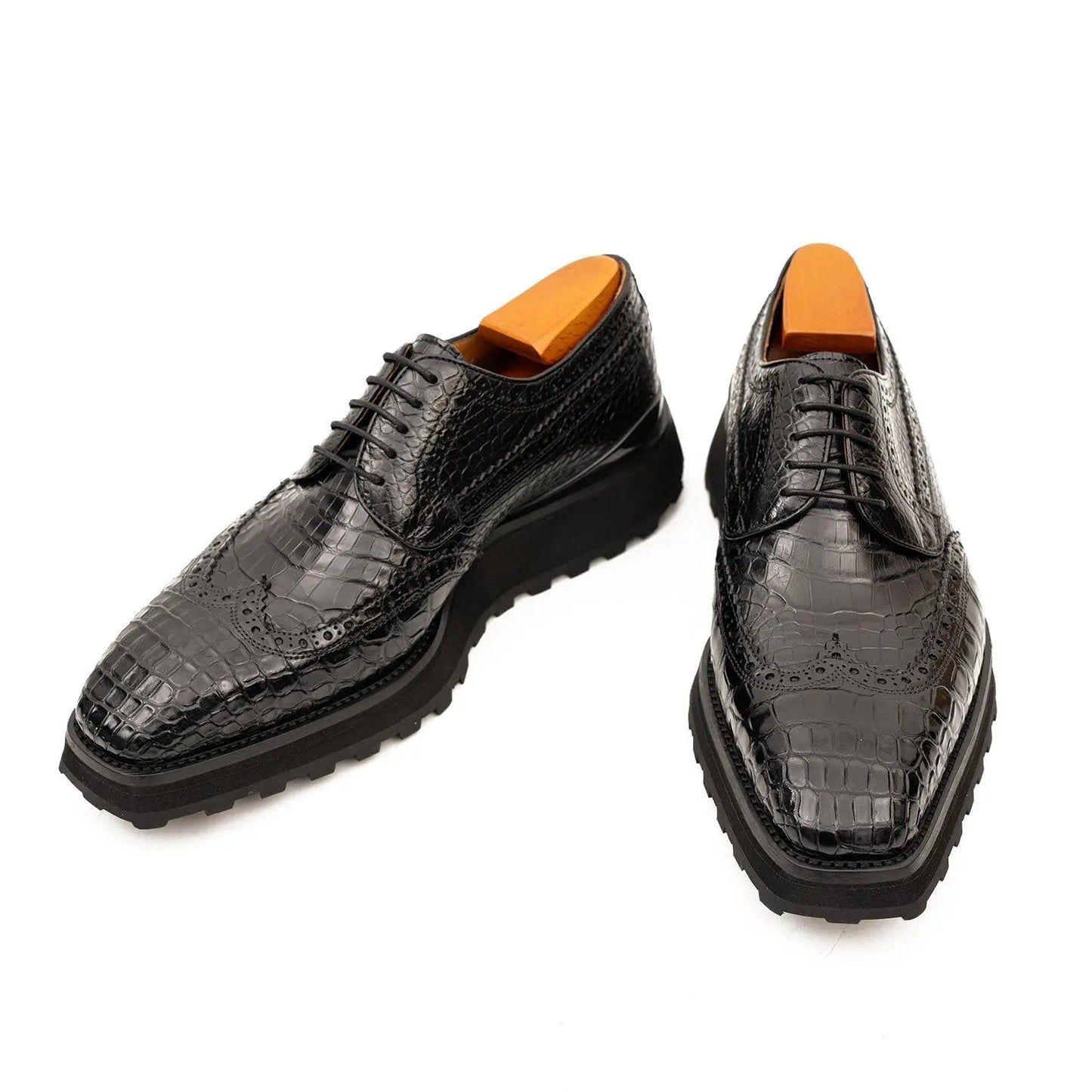 Genuine Crocodile Leather Handmade Black Brogue Shoes