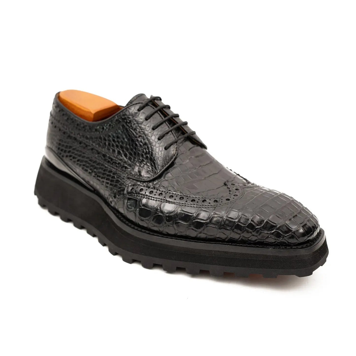 Genuine Crocodile Leather Handmade Black Brogue Shoes