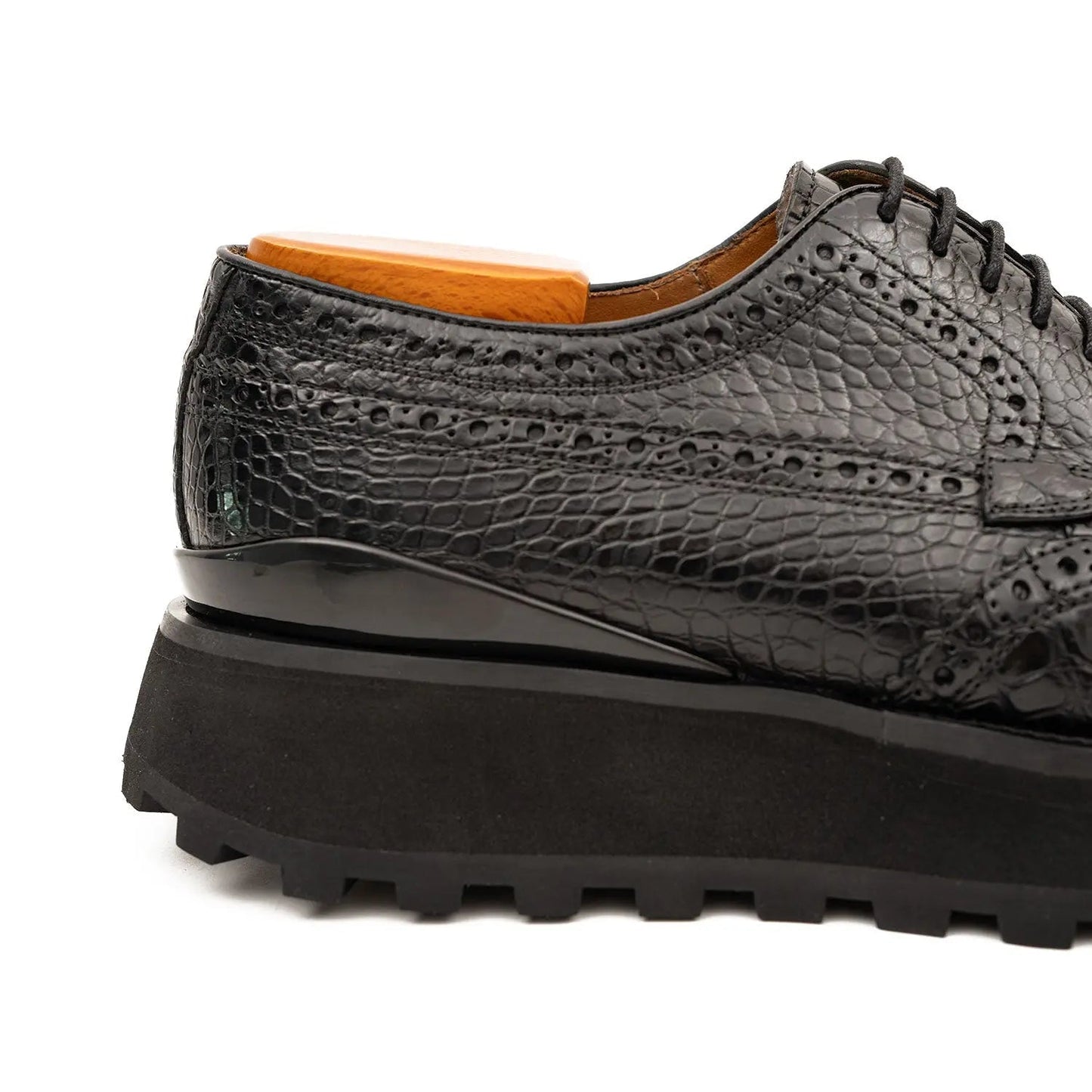 Genuine Crocodile Leather Handmade Black Brogue Shoes