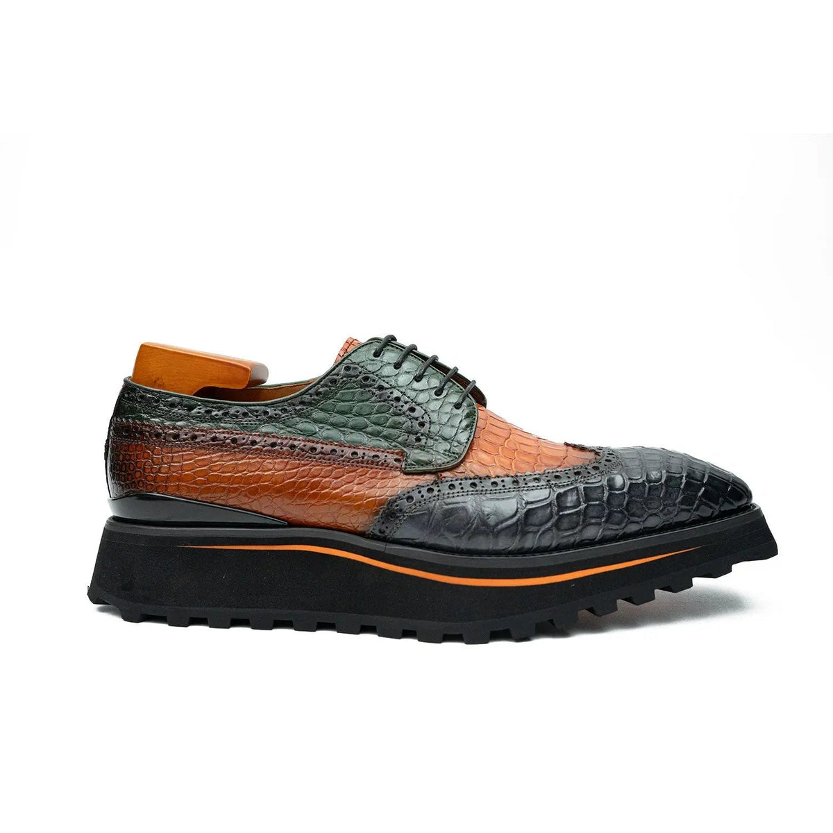 Multicolor Wingtip Crocodile Leather Derby Shoes