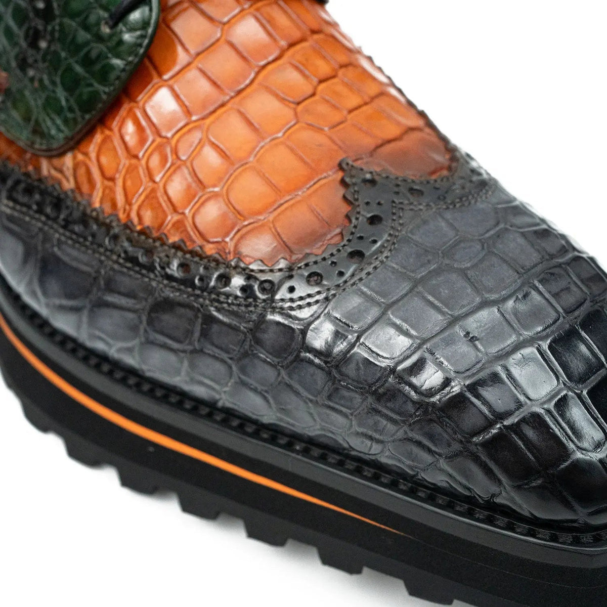 Multicolor Wingtip Crocodile Leather Derby Shoes