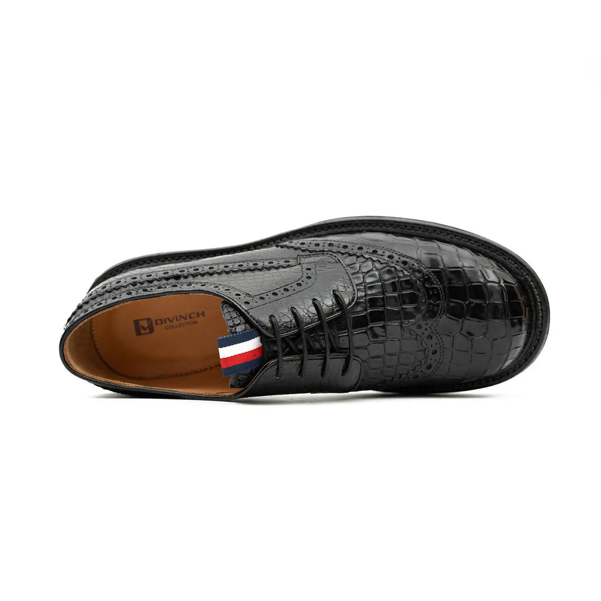 Black Wingtip Crocodile Leather Derby Shoes