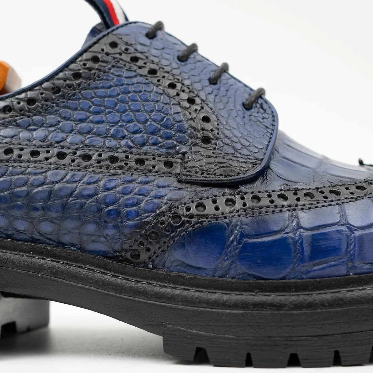 Blue Wingtip Crocodile Leather Derby Shoes