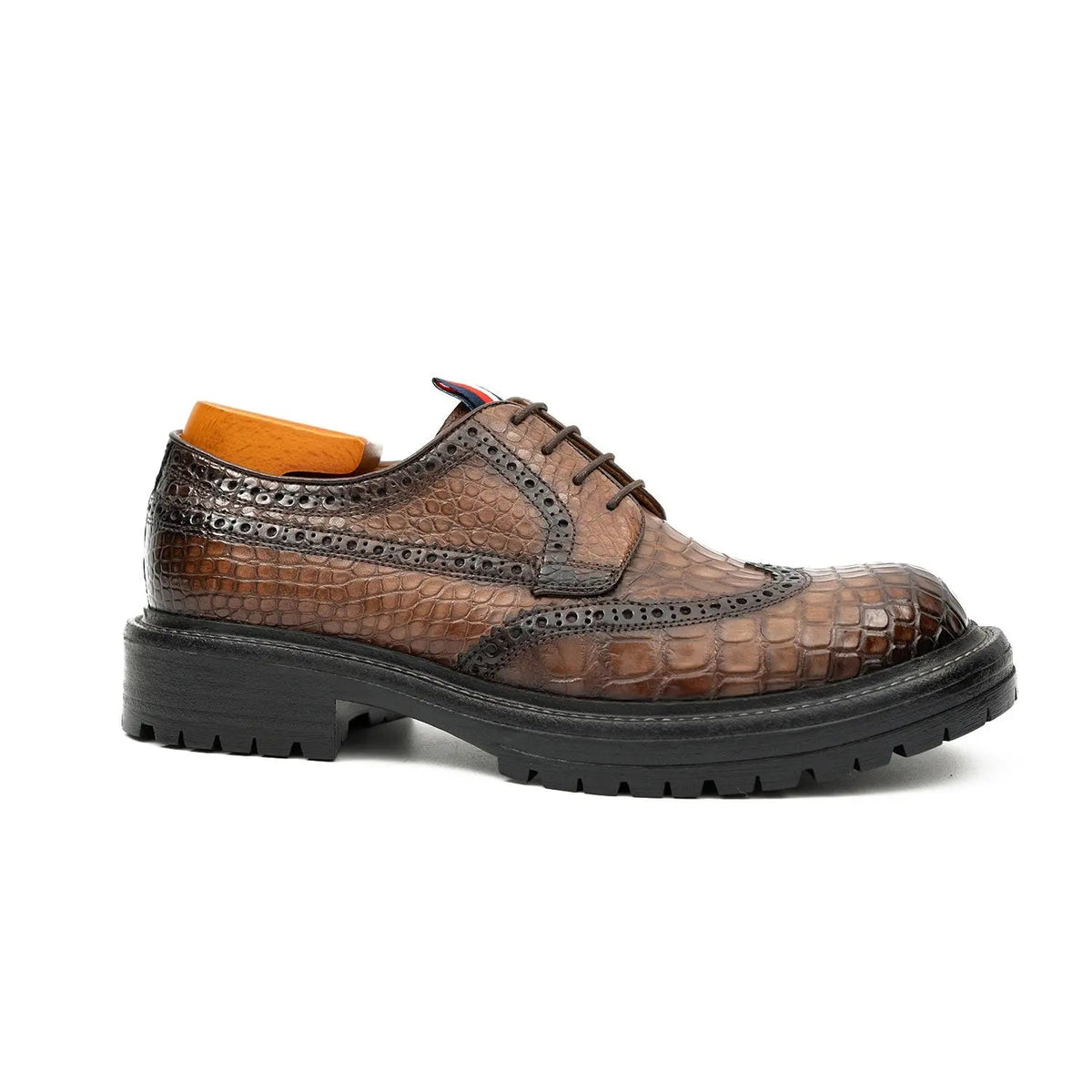 Brown Wingtip Crocodile Leather Derby Shoes