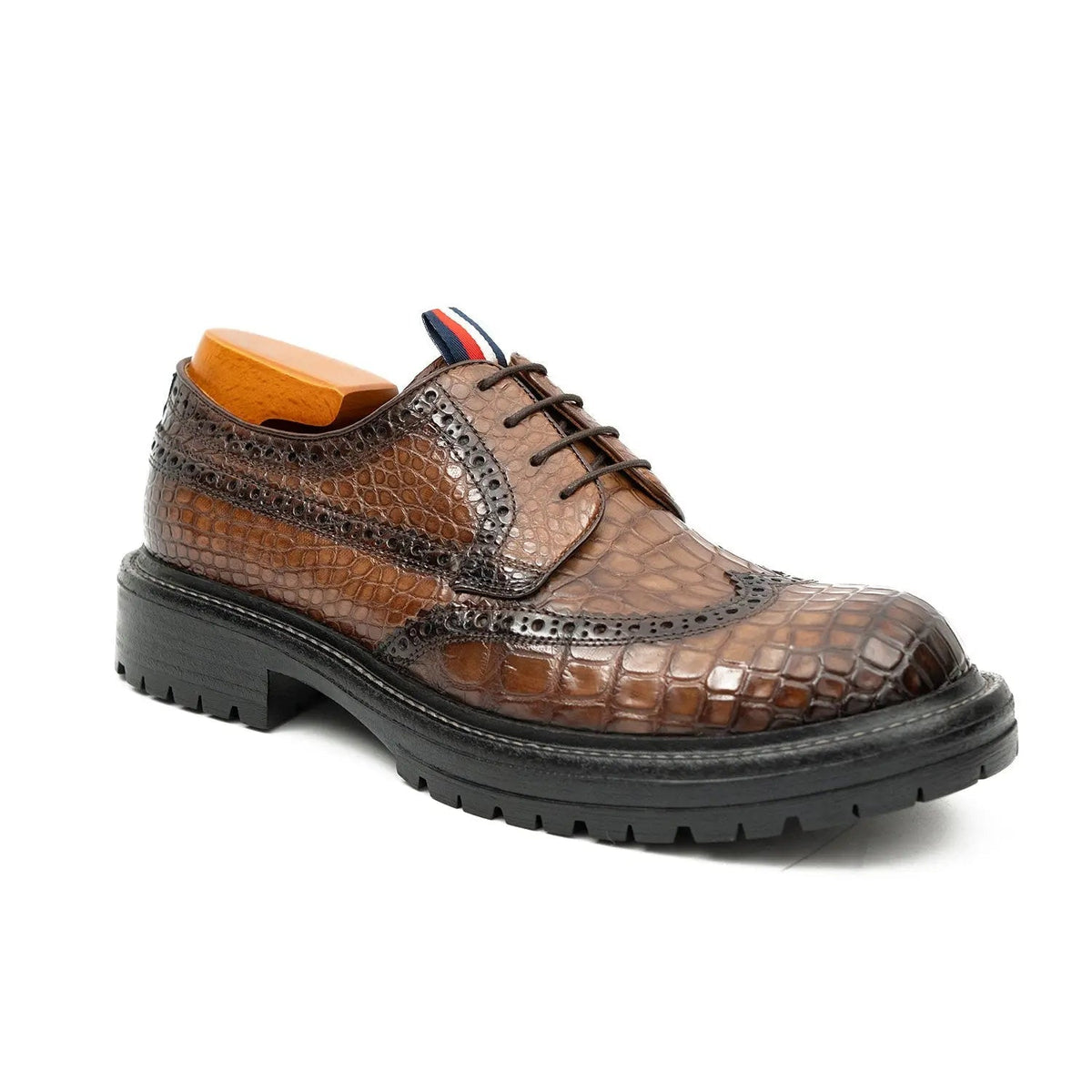 Brown Wingtip Crocodile Leather Derby Shoes
