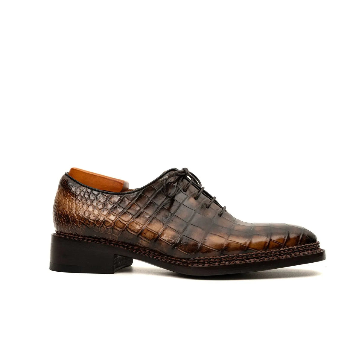 Brown Crocodile Leather Oxford Shoes