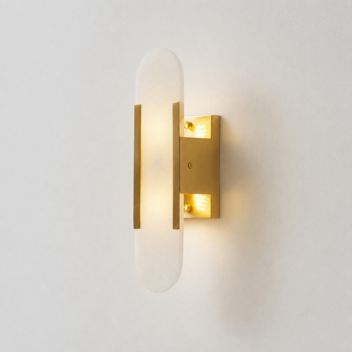 Alvora | Oblong Alabaster Wall Sconce with Brass Accents | Warm Diffused Glow for Foyers