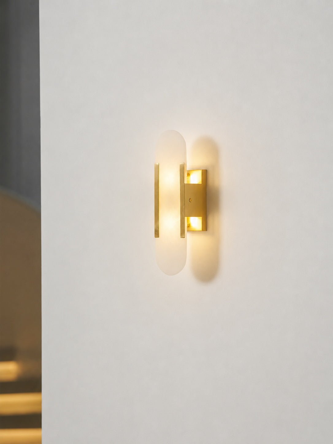Alvora | Oblong Alabaster Wall Sconce with Brass Accents | Warm Diffused Glow for Foyers