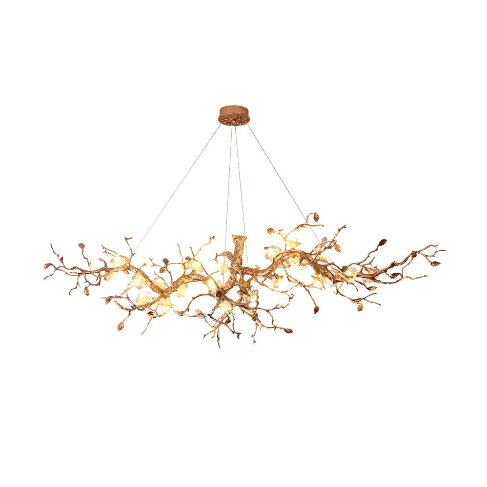 Lámpara de araña de rama de árbol con flores de cristal