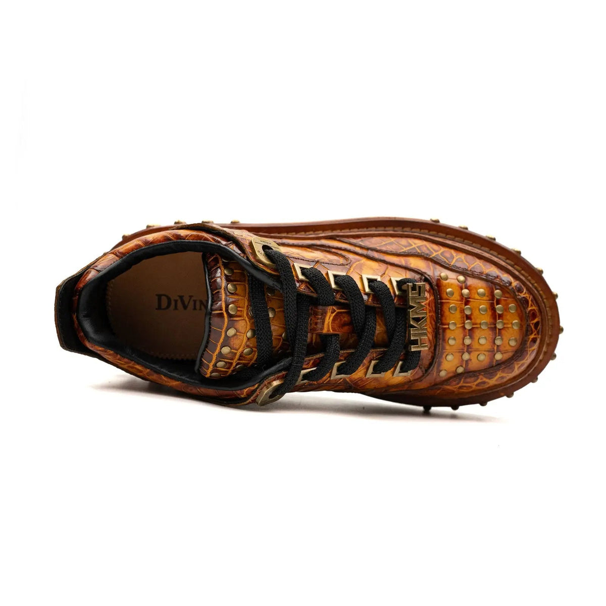 Orange Studded Crocodile Leather Sneakers