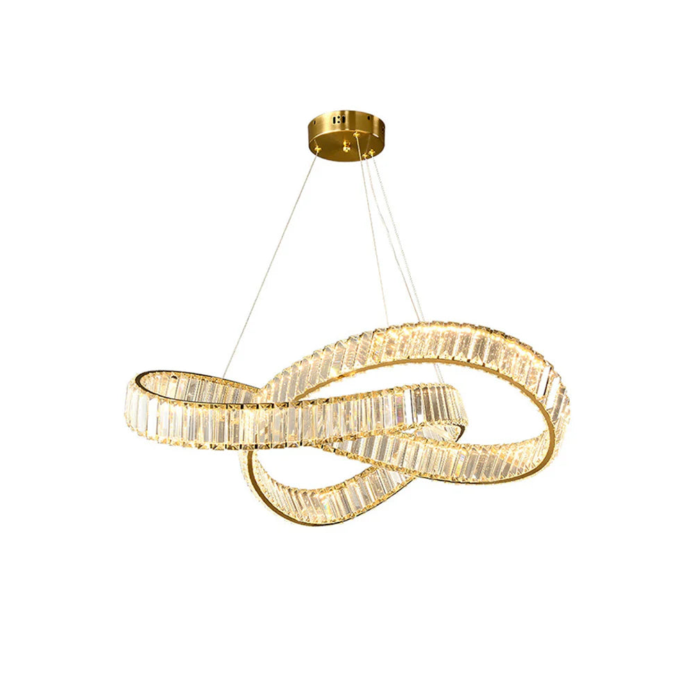 Lámpara de Araña de Cristal Redonda con Anillo Dorado