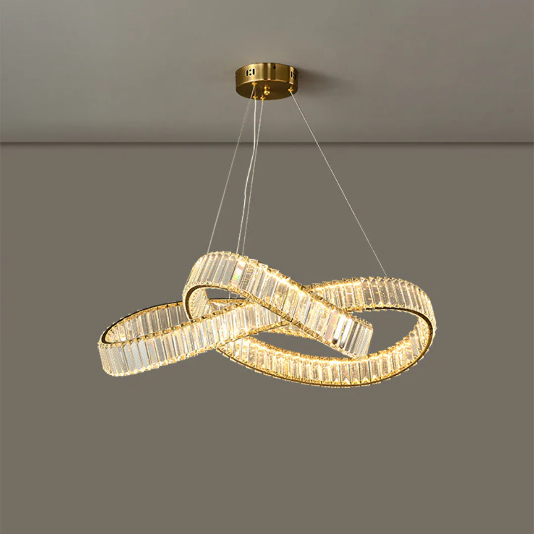 Lámpara de Araña de Cristal Redonda con Anillo Dorado