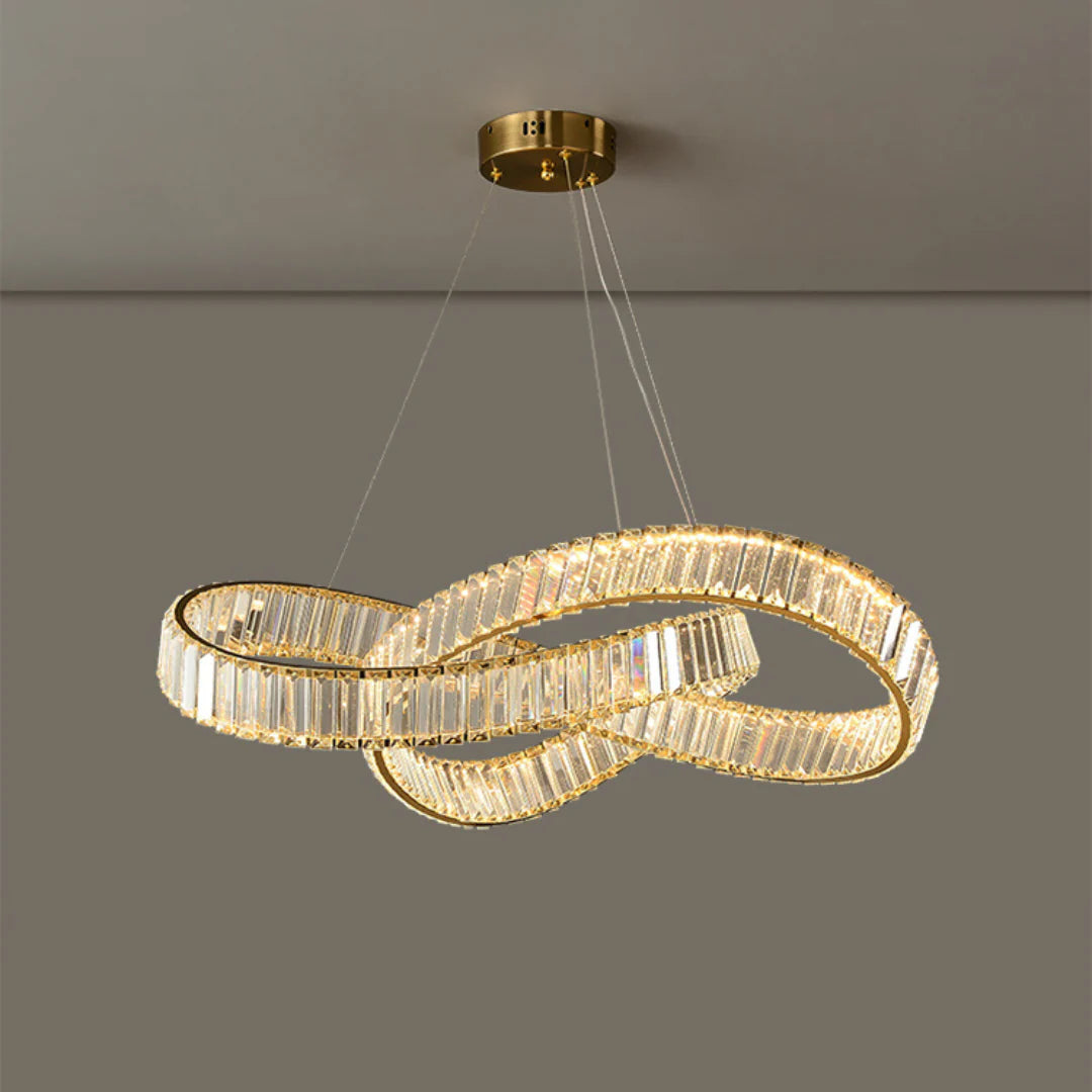 Lámpara de Araña de Cristal Redonda con Anillo Dorado