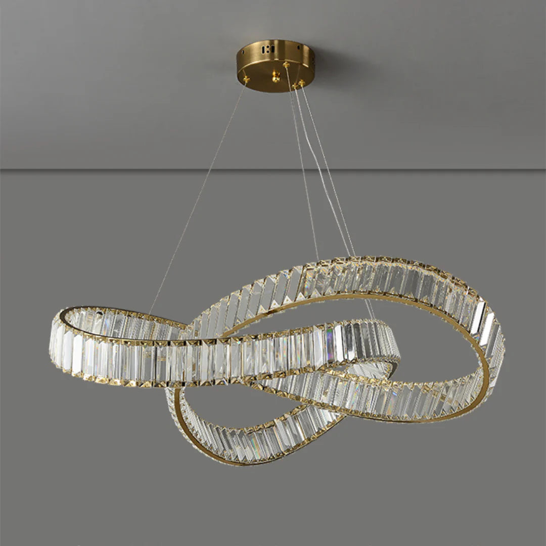 Lámpara de Araña de Cristal Redonda con Anillo Dorado